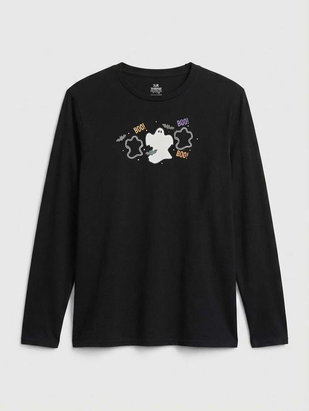 Black Ghost and Bats Halloween Long Sleeve Graphic T-Shirt XL